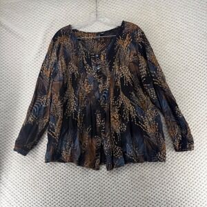 Ethyly Tunic Top Abstract Pintuck‎ Pleated Button Front Boho Blouse Women's XL